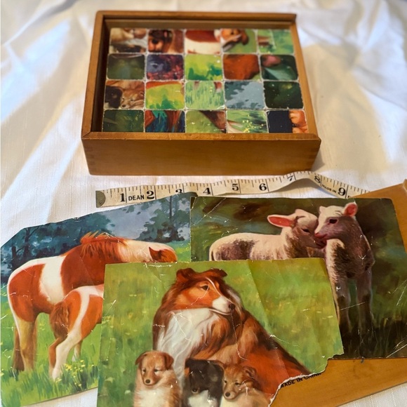 Vintage Animal Picture Cubes Wooden Set - Picture 5 of 7